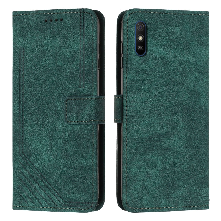 For Xiaomi Redmi 9A / 9i India / 9AT Skin Feel Stripe Pattern Leather Phone Case with Lanyard