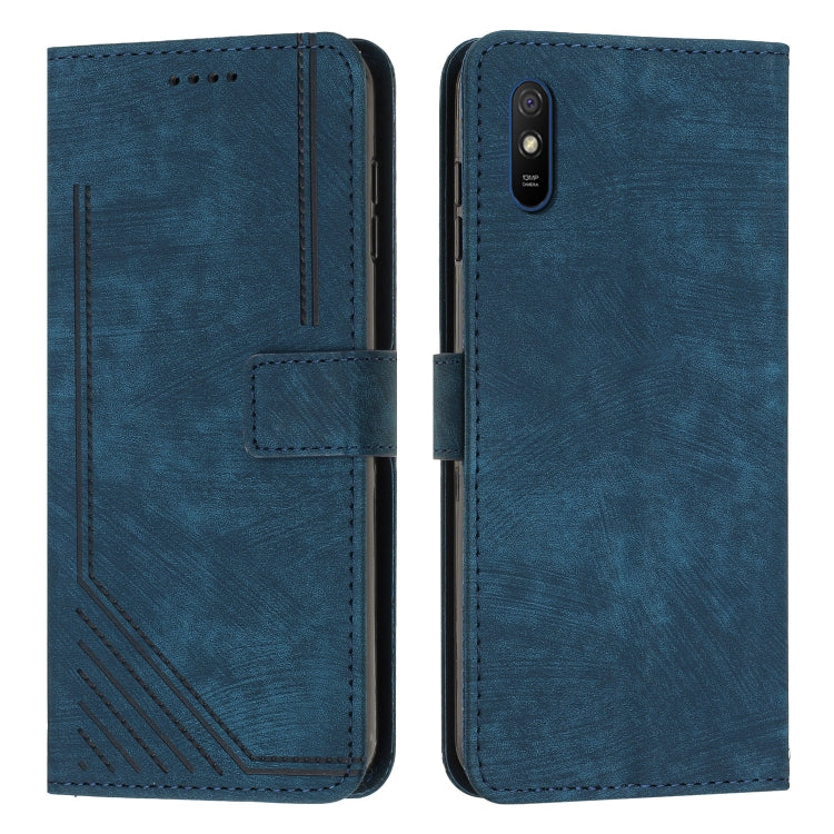 For Xiaomi Redmi 9A / 9i India / 9AT Skin Feel Stripe Pattern Leather Phone Case with Lanyard