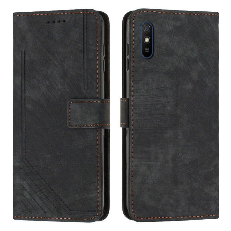 For Xiaomi Redmi 9A / 9i India / 9AT Skin Feel Stripe Pattern Leather Phone Case with Lanyard