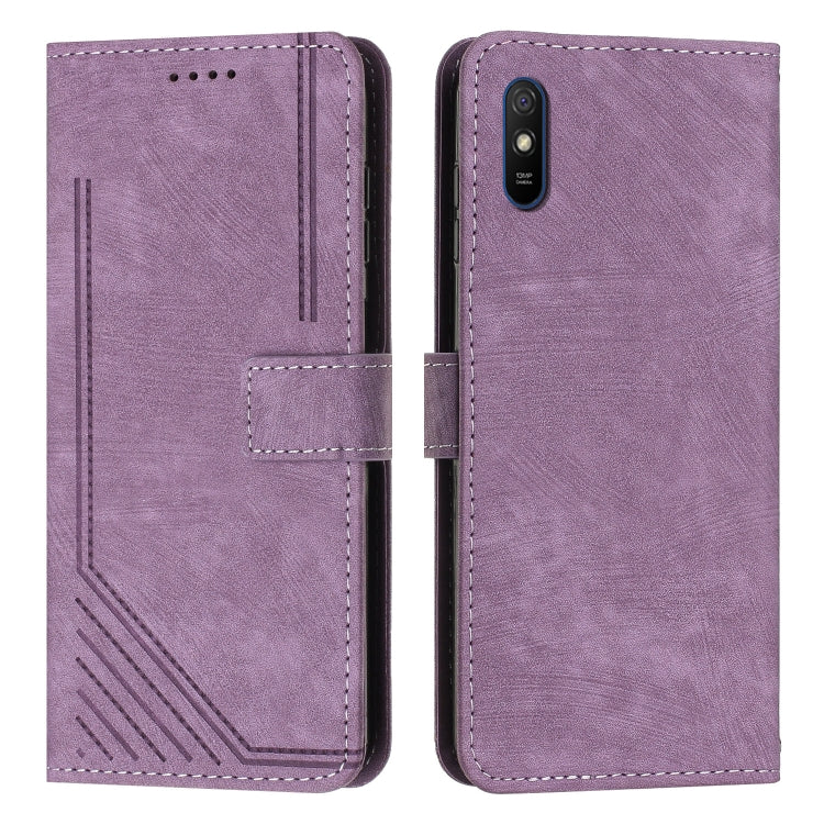 For Xiaomi Redmi 9A / 9i India / 9AT Skin Feel Stripe Pattern Leather Phone Case with Lanyard