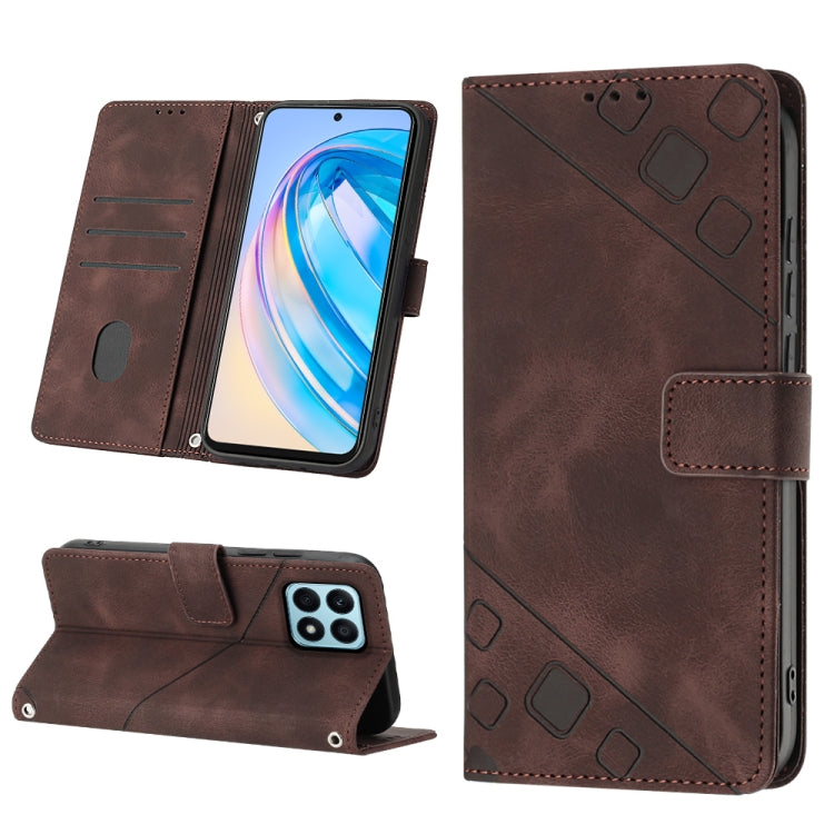 For Honor X8a 4G Global Skin-feel Embossed Leather Phone Case