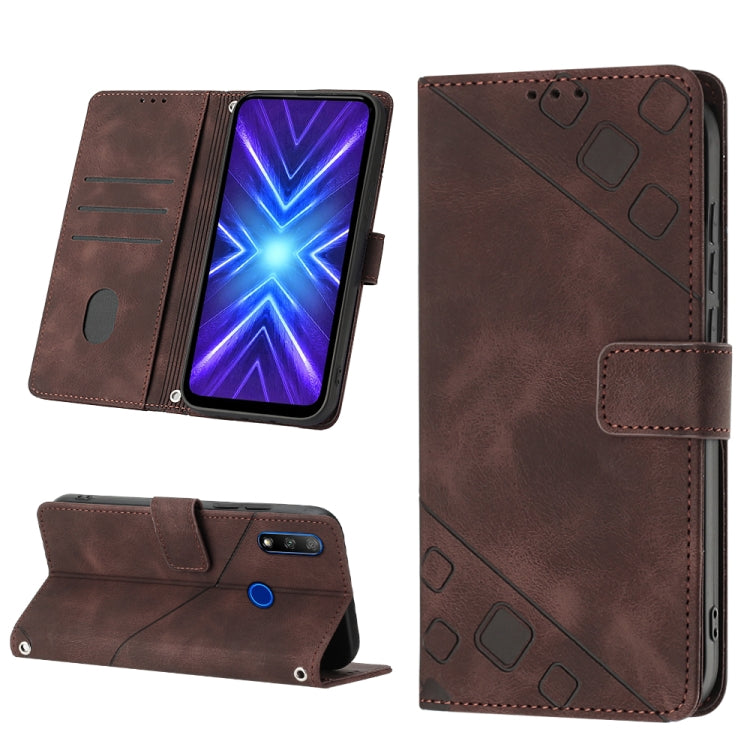 Skin-feel Embossed Leather Phone Case For Honor 9X Global/Huawei P Smart Z/Y9 Prime 2019/Enjoy 10 Plus