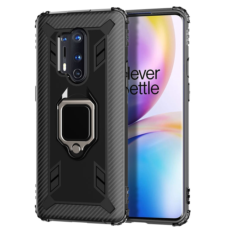 For OnePlus 8 Pro Carbon Fiber Protective Case with 360 Degree Rotating Ring Holder