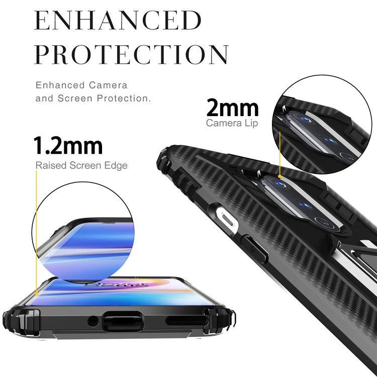 For OnePlus 8 Pro Carbon Fiber Protective Case with 360 Degree Rotating Ring Holder