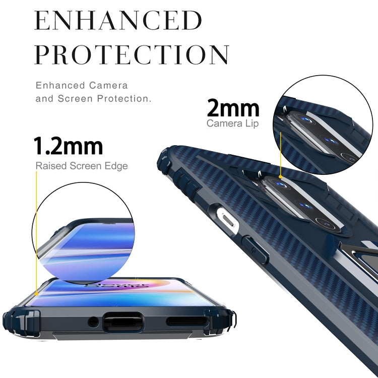 For OnePlus 8 Pro Carbon Fiber Protective Case with 360 Degree Rotating Ring Holder