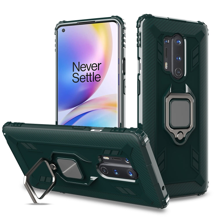 For OnePlus 8 Pro Carbon Fiber Protective Case with 360 Degree Rotating Ring Holder