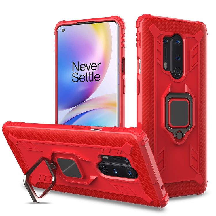For OnePlus 8 Pro Carbon Fiber Protective Case with 360 Degree Rotating Ring Holder