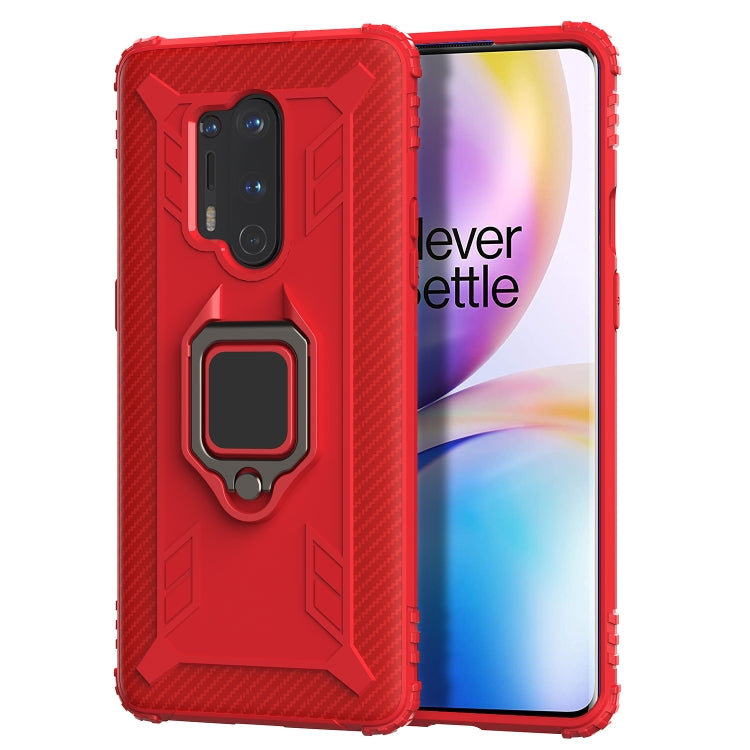 For OnePlus 8 Pro Carbon Fiber Protective Case with 360 Degree Rotating Ring Holder