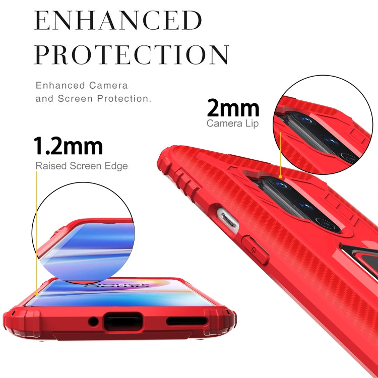 For OnePlus 8 Pro Carbon Fiber Protective Case with 360 Degree Rotating Ring Holder