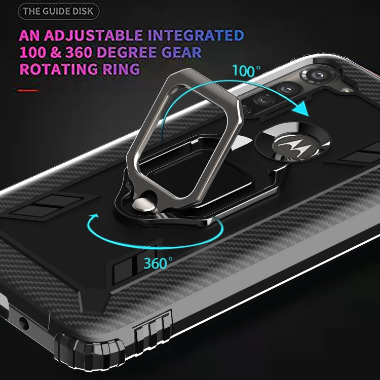 For Motorola Moto G8 Power Carbon Fiber Protective Case with 360 Degree Rotating Ring Holder