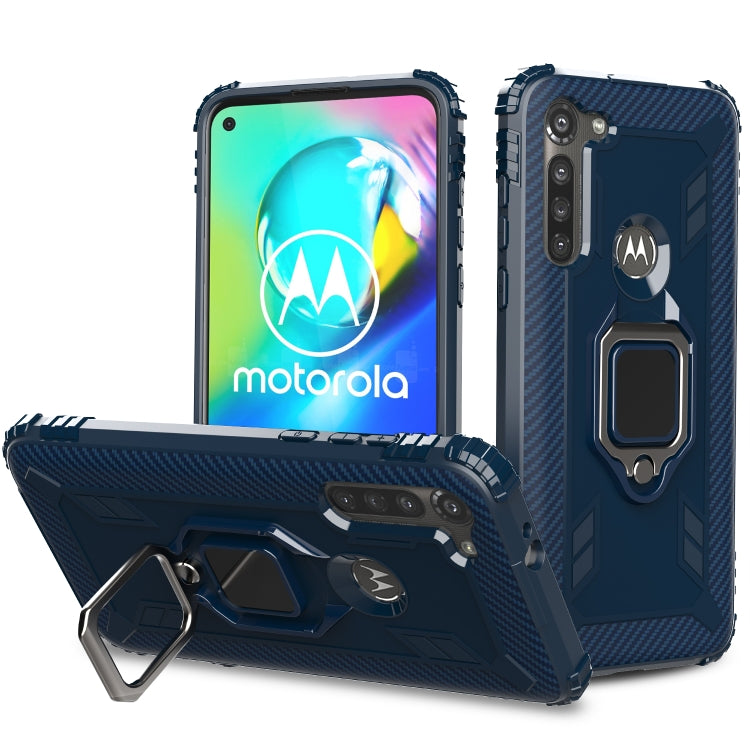 For Motorola Moto G8 Power Carbon Fiber Protective Case with 360 Degree Rotating Ring Holder