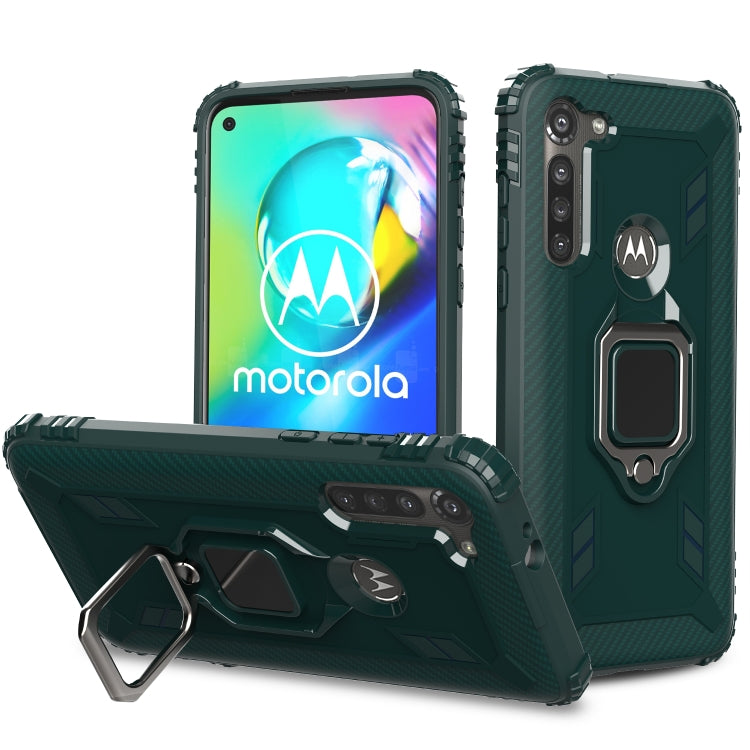 For Motorola Moto G8 Power Carbon Fiber Protective Case with 360 Degree Rotating Ring Holder