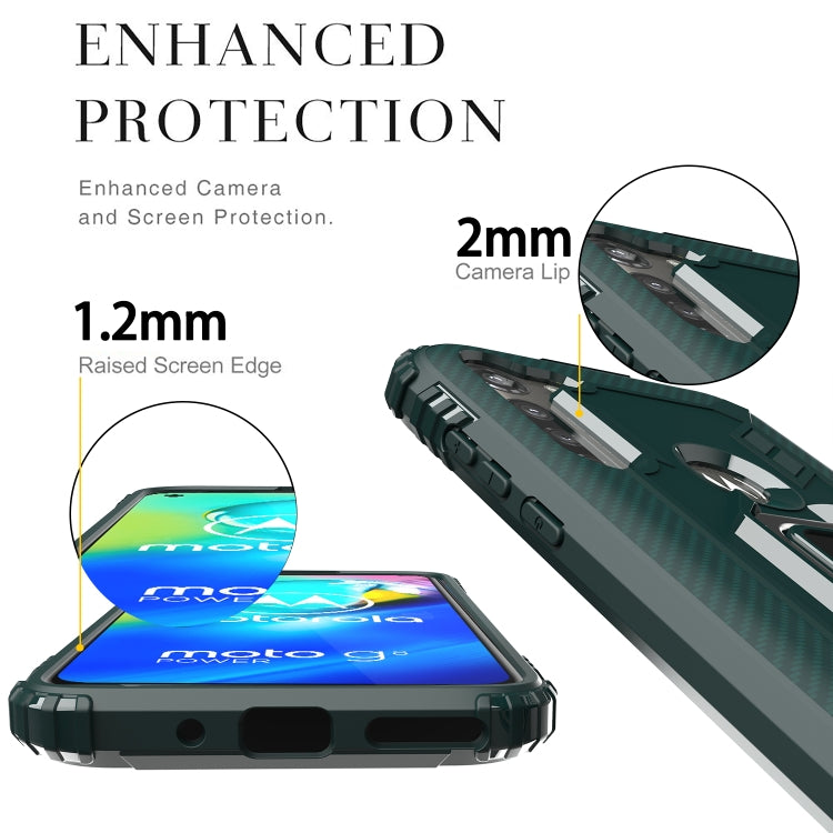 For Motorola Moto G8 Power Carbon Fiber Protective Case with 360 Degree Rotating Ring Holder