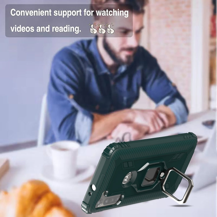 For Motorola Moto G8 Power Carbon Fiber Protective Case with 360 Degree Rotating Ring Holder