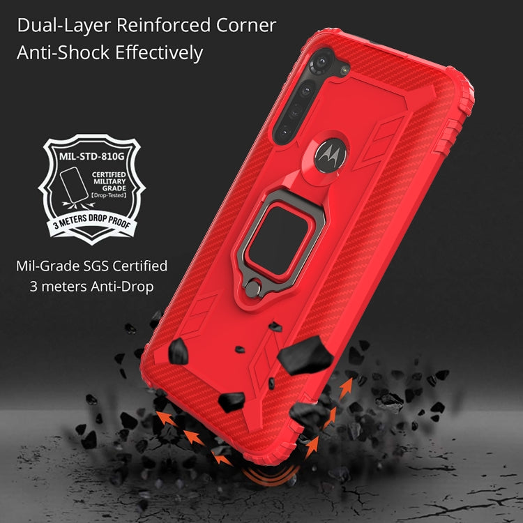 For Motorola Moto G8 Power Carbon Fiber Protective Case with 360 Degree Rotating Ring Holder
