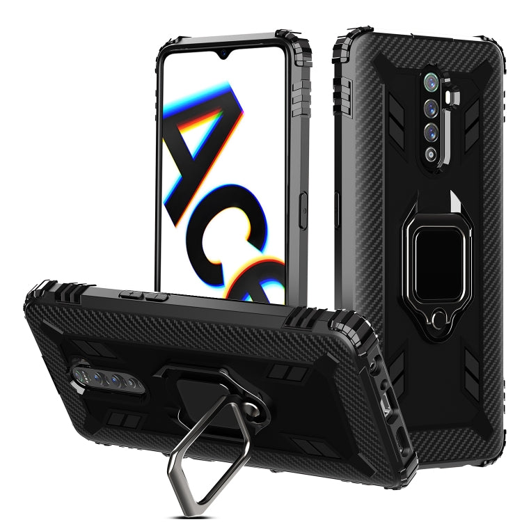 For OPPO Realme X2 Pro / Reno Ace Carbon Fiber Protective Case with 360 Degree Rotating Ring Holder