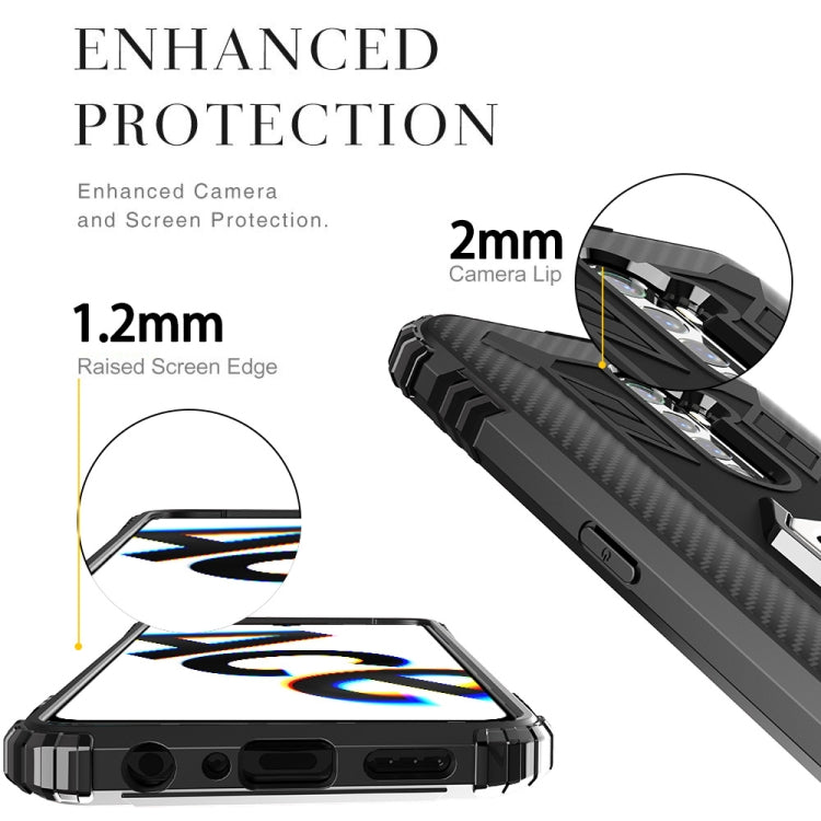 For OPPO Realme X2 Pro / Reno Ace Carbon Fiber Protective Case with 360 Degree Rotating Ring Holder