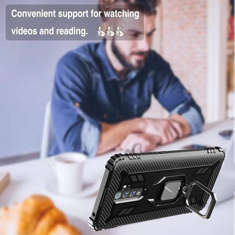For OPPO Realme X2 Pro / Reno Ace Carbon Fiber Protective Case with 360 Degree Rotating Ring Holder
