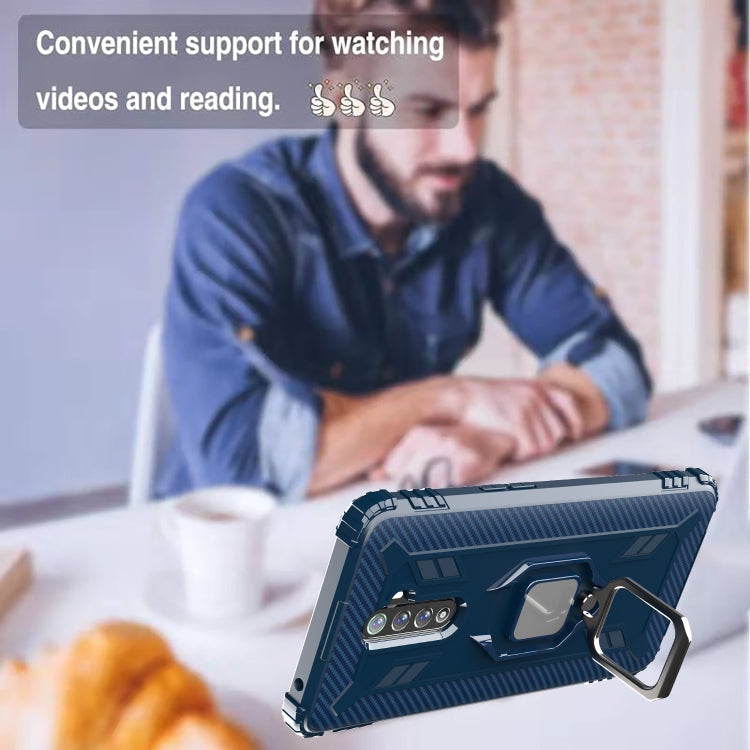 For OPPO Realme X2 Pro / Reno Ace Carbon Fiber Protective Case with 360 Degree Rotating Ring Holder