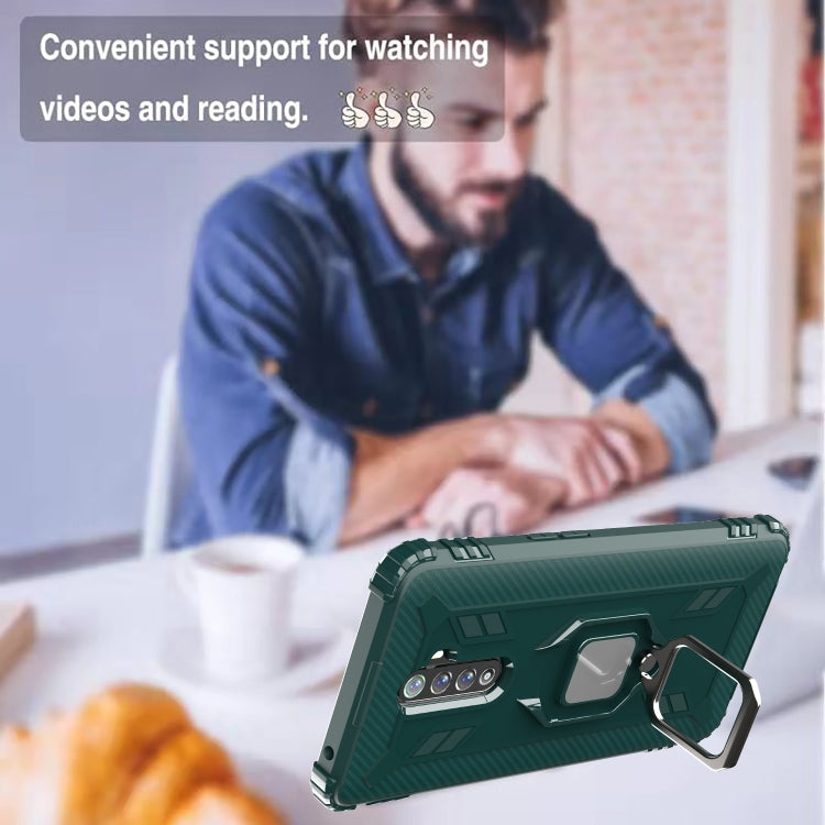 For OPPO Realme X2 Pro / Reno Ace Carbon Fiber Protective Case with 360 Degree Rotating Ring Holder