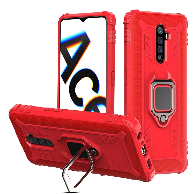 For OPPO Realme X2 Pro / Reno Ace Carbon Fiber Protective Case with 360 Degree Rotating Ring Holder