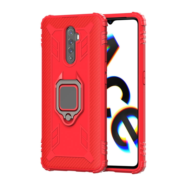 For OPPO Realme X2 Pro / Reno Ace Carbon Fiber Protective Case with 360 Degree Rotating Ring Holder