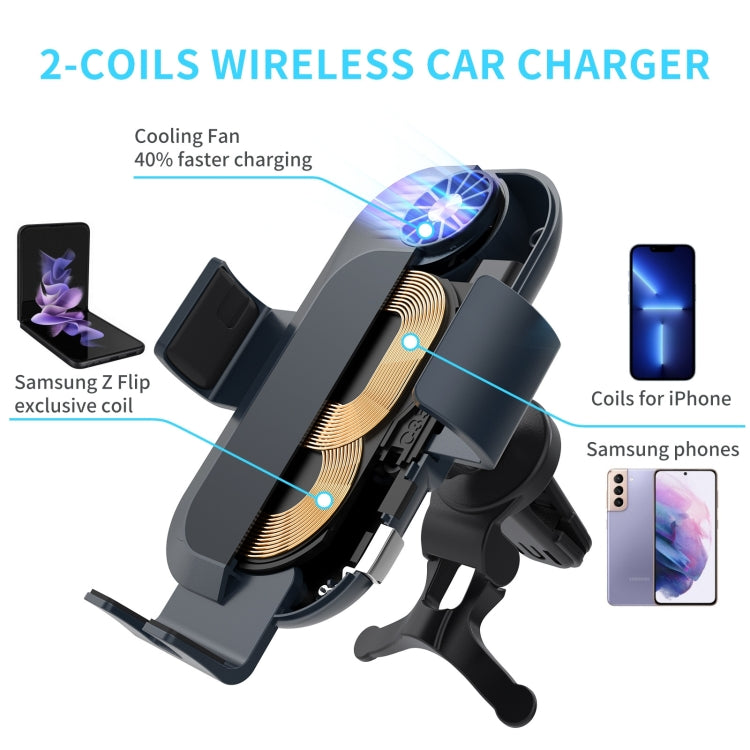 For Samsung Galaxy Z Flip4 / 3 C35 Fan Cooling Dual Coil Car Phone Holder Wireless Charger