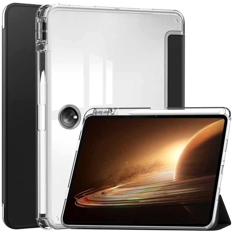 For OPPO Pad 2 3-Fold Clear Back Cover Leather Smart Tablet Case