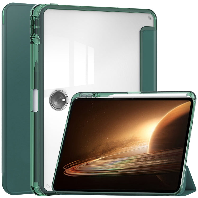 For OPPO Pad 2 3-Fold Clear Back Cover Leather Smart Tablet Case
