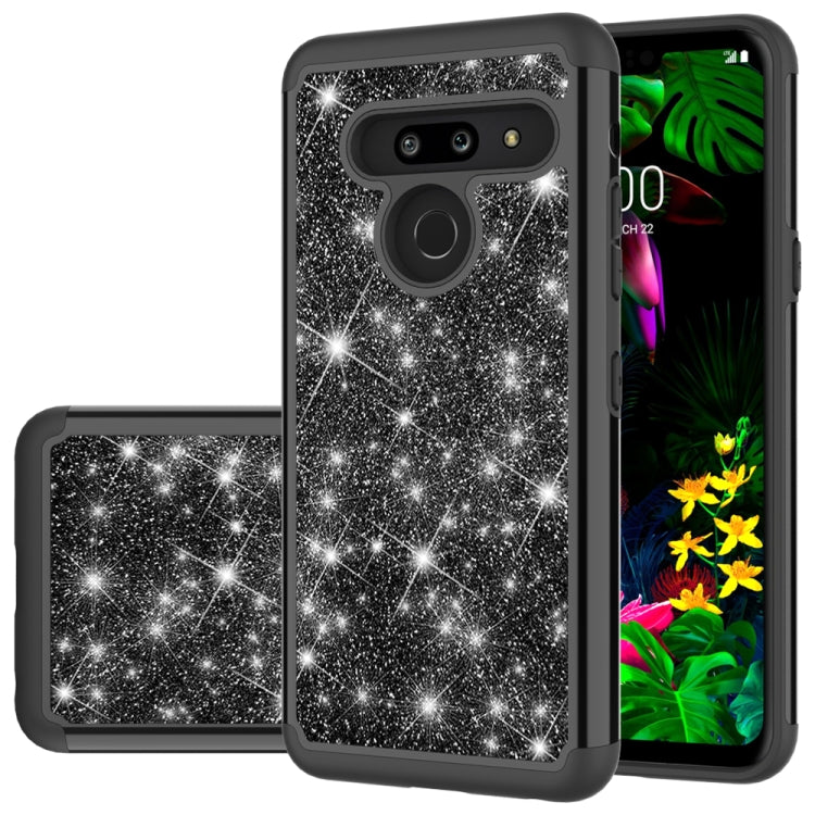 For LG G8 ThinQ Glitter Powder Contrast Skin Shockproof Silicone + PC Protective Case(Black)