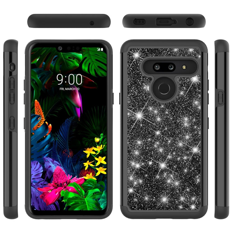 For LG G8 ThinQ Glitter Powder Contrast Skin Shockproof Silicone + PC Protective Case(Black)