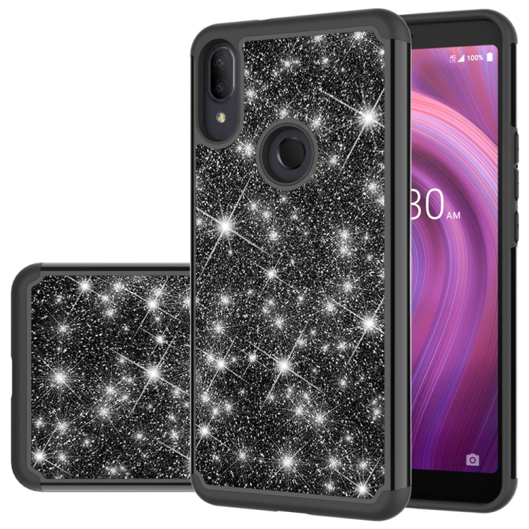 For Alcatel 3V (2019) Glitter Powder Contrast Skin Shockproof Silicone + PC Protective Case