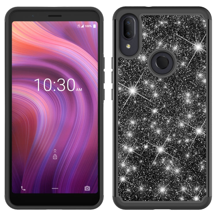 For Alcatel 3V (2019) Glitter Powder Contrast Skin Shockproof Silicone + PC Protective Case