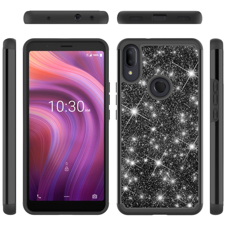 For Alcatel 3V (2019) Glitter Powder Contrast Skin Shockproof Silicone + PC Protective Case