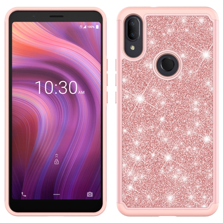 For Alcatel 3V (2019) Glitter Powder Contrast Skin Shockproof Silicone + PC Protective Case