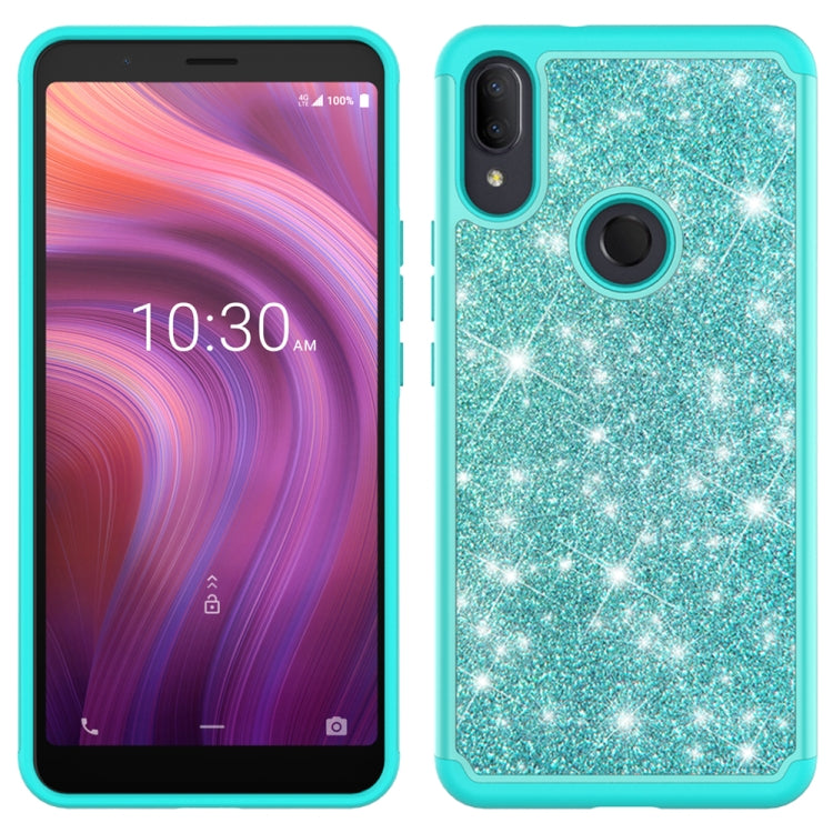 For Alcatel 3V (2019) Glitter Powder Contrast Skin Shockproof Silicone + PC Protective Case