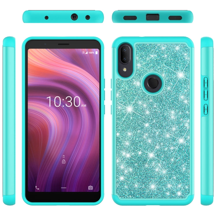 For Alcatel 3V (2019) Glitter Powder Contrast Skin Shockproof Silicone + PC Protective Case