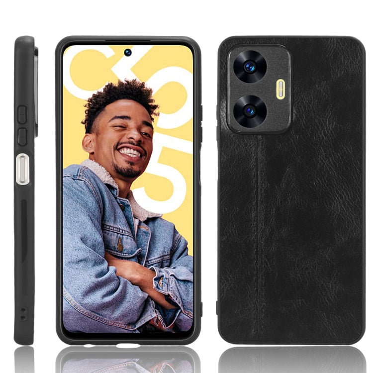 For Realme C55 Sewing Cow Pattern Skin PC + PU + TPU Phone Case