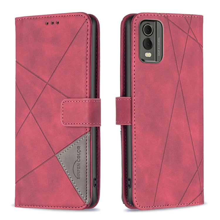 For Nokia C32 Magnetic Buckle Rhombus Texture Leather Phone Case