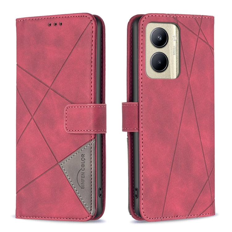 For Realme C33 Magnetic Buckle Rhombus Texture Leather Phone Case