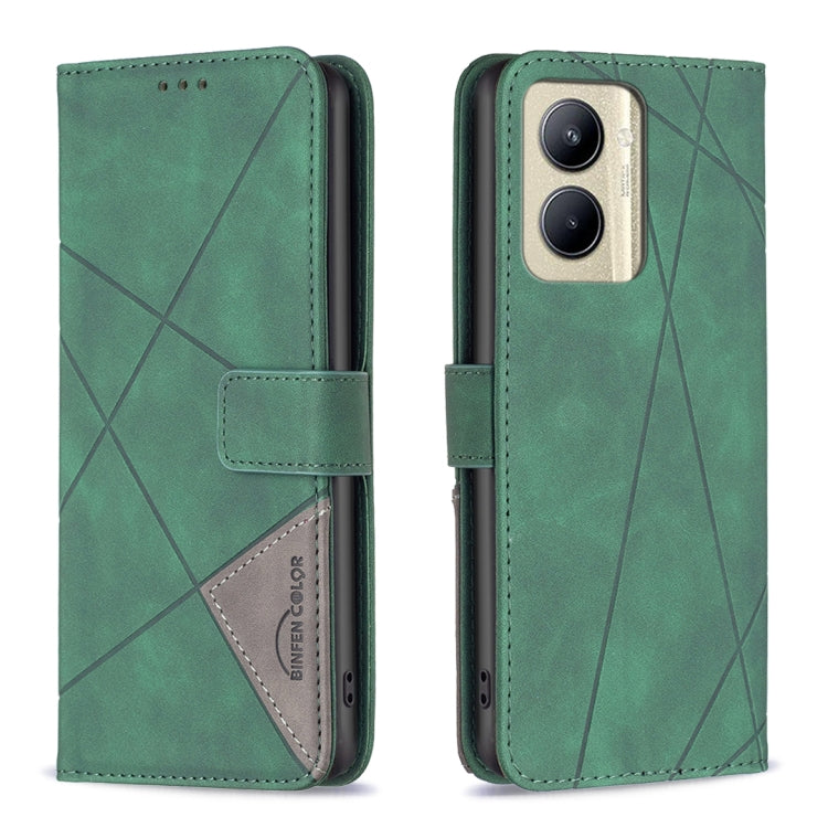 For Realme C33 Magnetic Buckle Rhombus Texture Leather Phone Case