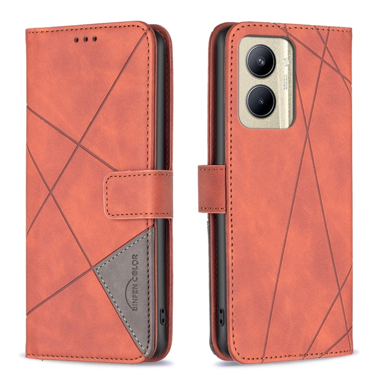 For Realme C33 Magnetic Buckle Rhombus Texture Leather Phone Case