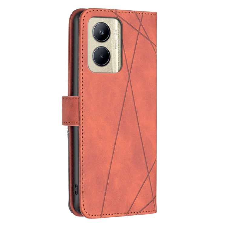 For Realme C33 Magnetic Buckle Rhombus Texture Leather Phone Case