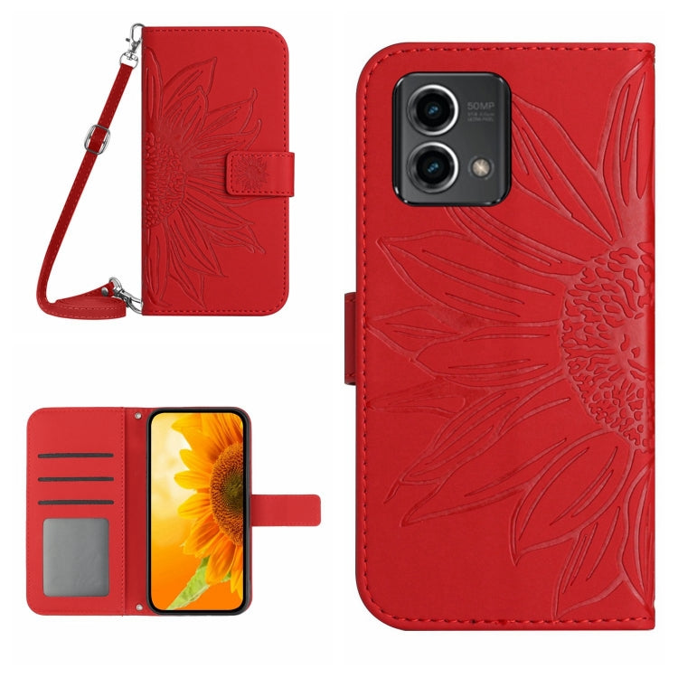 For Motorola Moto G Stylus 5G 2023 HT04 Skin Feel Sun Flower Embossed Flip Leather Phone Case with Lanyard