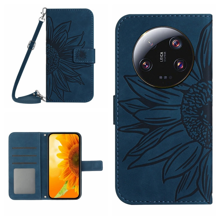 For Xiaomi 13 Ultra HT04 Skin Feel Sun Flower Embossed Flip Leather Phone Case with Lanyard