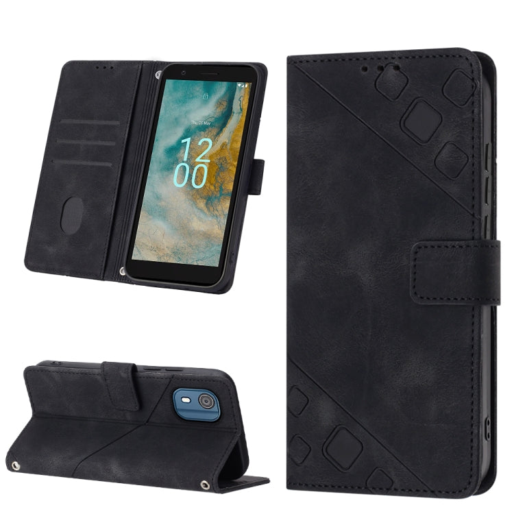 For Nokia C02 Skin-feel Embossed Leather Phone Case