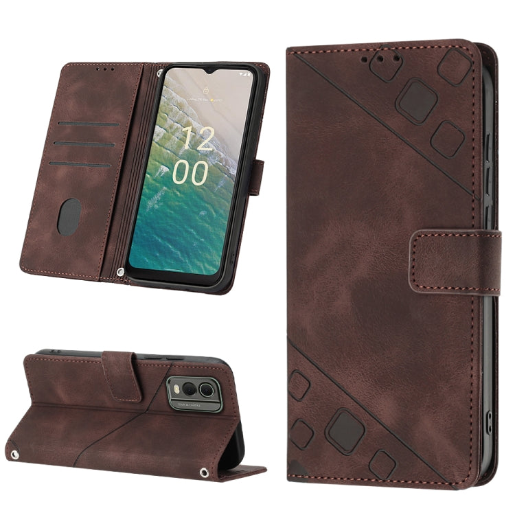 For Nokia C32 Skin-feel Embossed Leather Phone Case