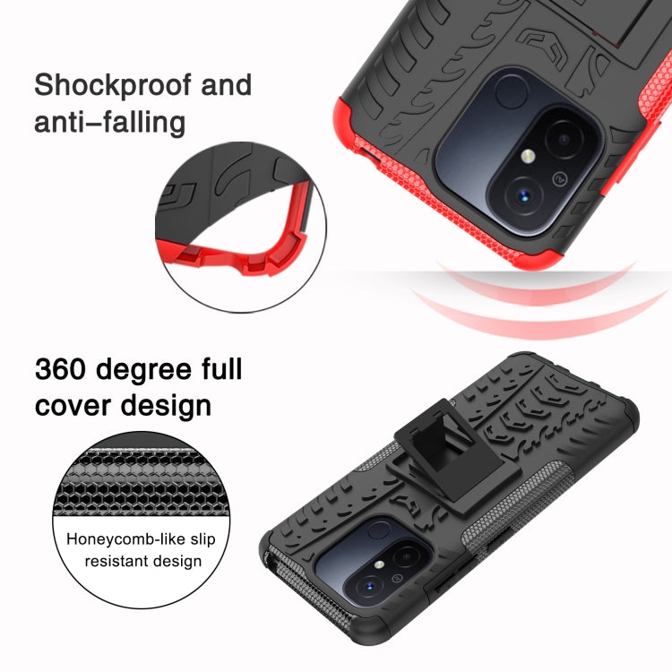 For Xiaomi Poco C55 Tire Texture TPU + PC Phone Case with Holder