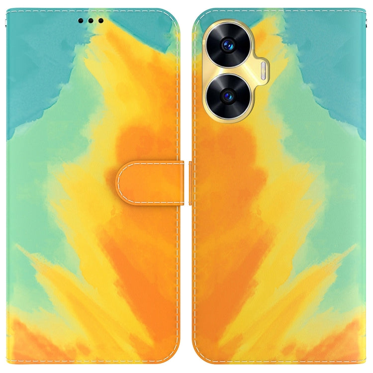 For Realme C55 Watercolor Pattern Flip Leather Phone Case