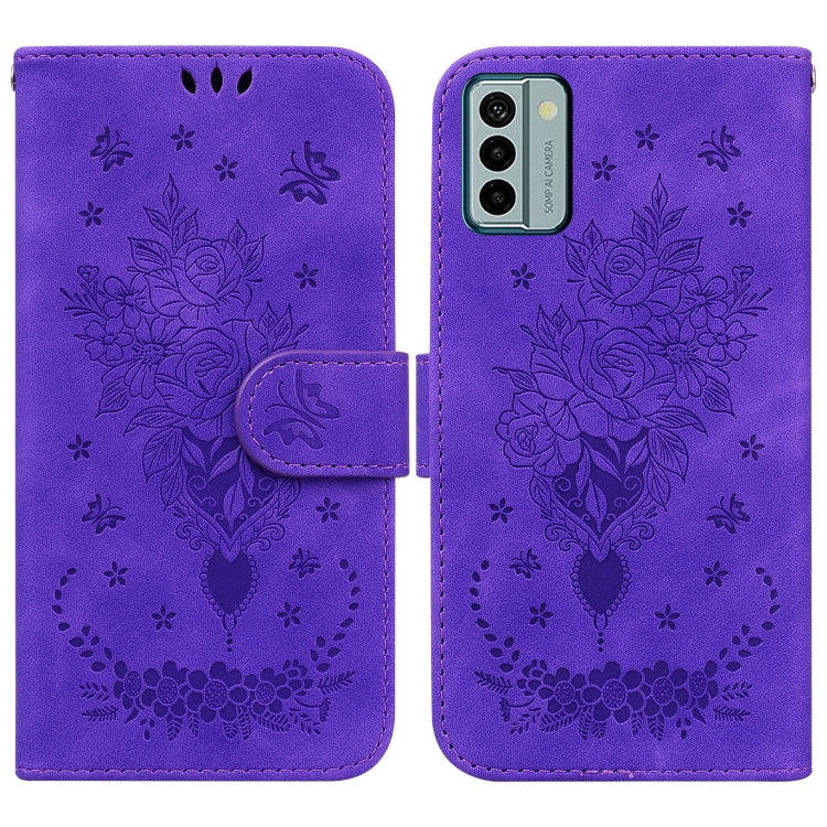 For Nokia G22 Butterfly Rose Embossed Leather Phone Case